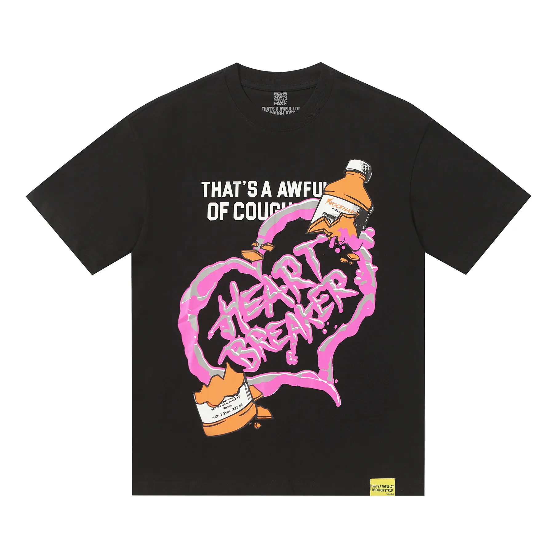 #active Black ｜ THAT'S A AWFUL LOT OF COUGH SYRUP In Stock Real shot American simple trendy brand loose casual T-shirt Fabric (fabric): 32 counts Weight combed double yarn pure cotton Sizes (size): S-M L X L Color (colour): Active Black 👉